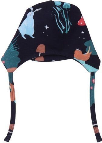 Kinder Mütze GOTS-zertifiziert aus Bio-Baumwolle dunkelblau mit Ohrenschutz & Bindebändern – Walkiddy