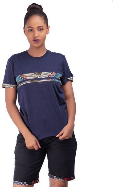 Africulture T-Shirt mit Westafrikanischem Kitengestoff Streifen