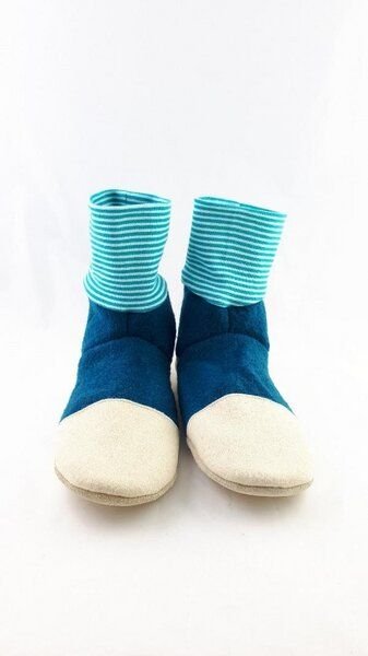 Süßstoff Hausschuhe aus Wolle mit Ledersohle, Hüttenschuhe