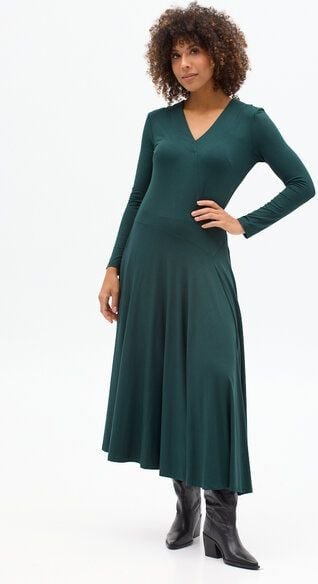 Kleid Lia – Maxikleid mit ausgestelltem Rock – Lange Ärmel – V-Ausschnitt – Versteckte Taschen – 100% in der EU fair pro...