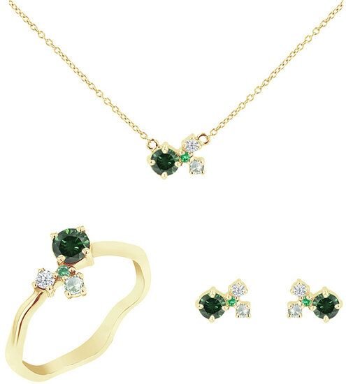 Thumbnail - Eppi Cluster Schmuckset mit grünen Diamanten und Edelsteinen Halli