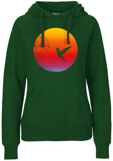 HANDGEDRUCKT "Kolibri" Frauen HOODY aus reiner Biobaumwolle (kbA)