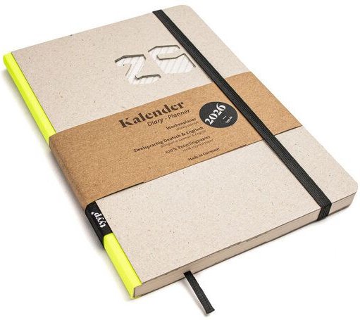 tyyp Designkalender 2026 A5 – aus 100 % Recyclingpapier, naturgraues Cover, vegan & handmade