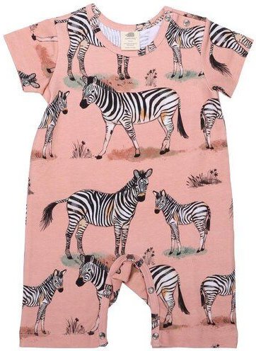Baby Kurzarm-Strampler GOTS-zertifiziert aus Bio-Baumwolle rosa mit Zebra-Motiv – Walkiddy