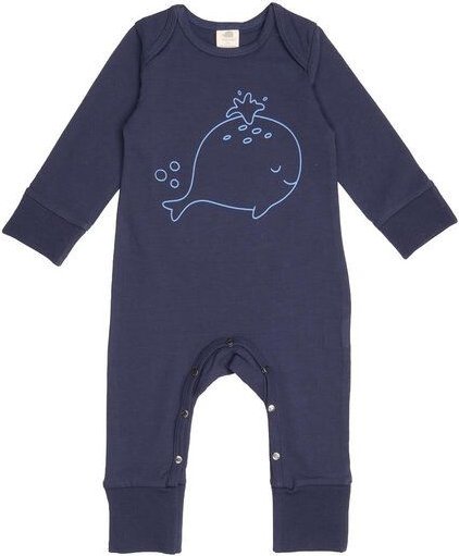Thumbnail - Baby Overall GOTS-zertifiziert aus Bio-Baumwolle, navy, langarm mit Füßchenbündchen – Walkiddy, weicher Einteiler für Ta...