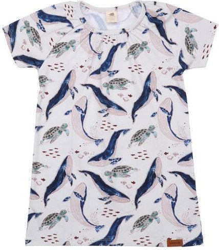 Öko-Baumwolle Tunic Weiß - Whales & Sea Turtles Design - GOTS-Zertifiziert – Walkiddy