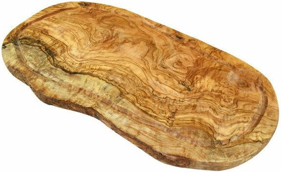 Olivenholz erleben Steakbrett-Tranchierbrett RUSTIKAL mit Saftrille & ohne Griff