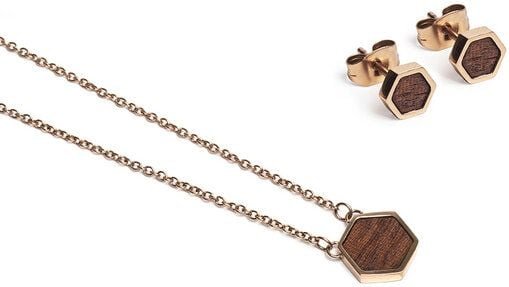 BeWooden Hexagon Set - Ohringe + Kette mit Anhänger - Verschiedene Farbvarianten