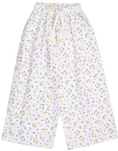 Cotokids Kinder Hose Baumwolle, Offwhite, Gelbes Mini-Blumenmuster, Bindeband, Walkiddy