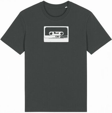 ilovemixtapes Unisex Bio-T-Shirt mit C90 Kassetten-Motiv – Anthrazit, handbedruckt in Weiß