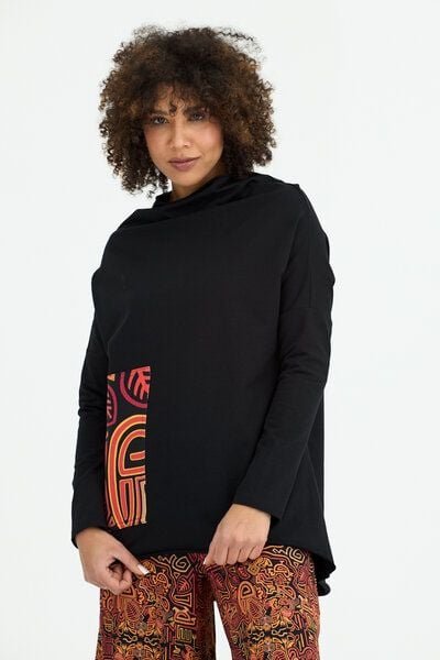 KOKOworld Oberteil Minimal Pocket – Verlängertes mit langärmeliges Sweatshirt – Große Tasche – Oversize-Schnitt – Asymme...