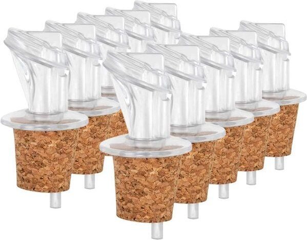 Thumbnail - Kork-Deko 10er-Pack Kunststoff-Ausgießer mit Kork-Stopfen | schmal | geeignet für Öl, Essig, Spirituosen oder Liköre