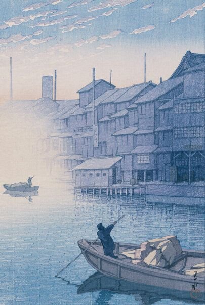 Photocircle Poster / Leinwandbild - Osaka Dotonbori no asa (Morning at Dotonbori in Osaka) by Hasui Kawase