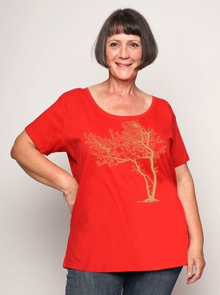 Peaces.bio - handbedruckte Biomode Bio-Damen-Loosefit-T-Shirt Fancy Tree