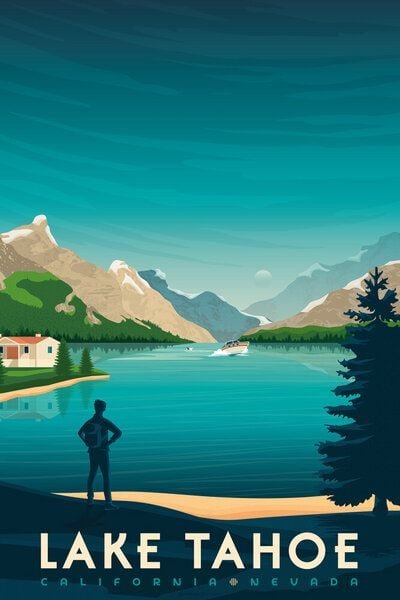 Photocircle Poster / Leinwandbild - Lake Tahoe Vintage Travel Wandbild