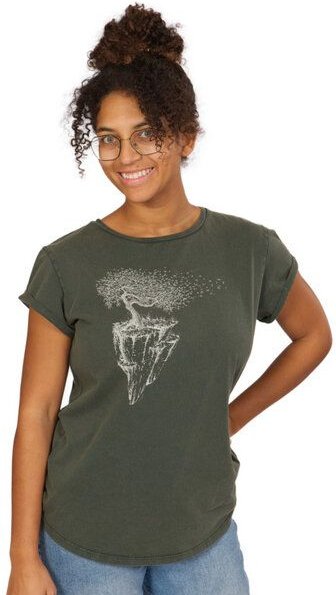 Life-Tree Shirt aus Biobaumwolle Fairwear für Damen "Maple Island" in Washed Green/Washed Blue/Washed Red