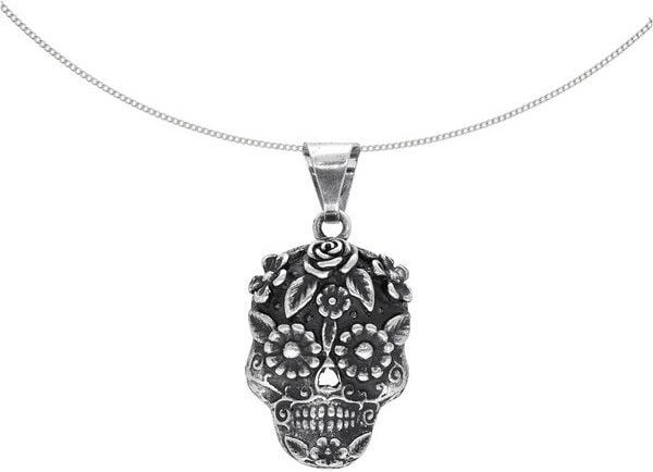 pakilia Fair-Trade Silber Totenkopf-Anhänger mit Silber- od. Kautschukkette