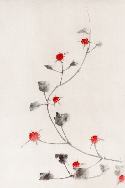 Photocircle Poster / Leinwandbild - Small Red Blossoms on a Vine by Katsushika Hokusai