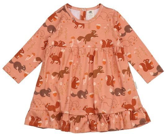 Kinder Kleid – Altrosa mit Eichhörnchenmotiv, langärmelig, weich & bequem, locker fallend, alltagstauglich | Walkiddy