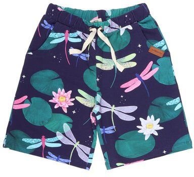 Kinder Shorts GOTS zertifiziert, dunkelblau, „Colorful Dragonflies“ Allover, Kordelbund, weich – Walkiddy