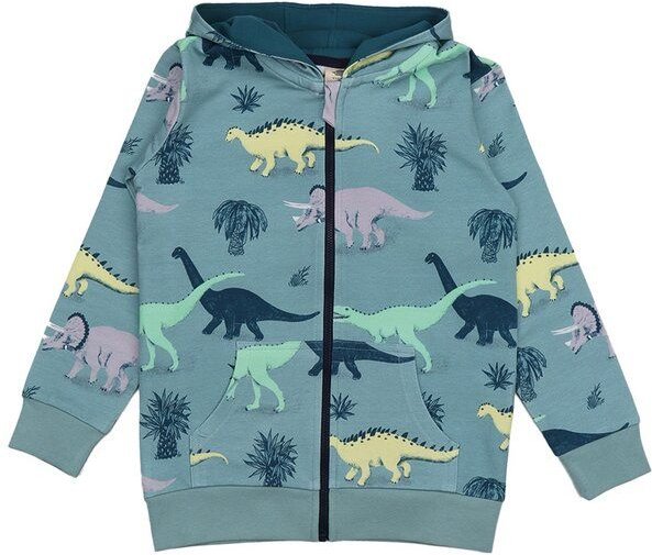 Kinder Sweatjacke – Reißverschluss & Kapuze, Blaugrün mit Dinosauriermotiv, bequem, alltagstauglich, kombinierbar | Walk...