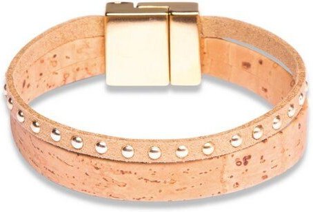 Kork-Deko Breites Korkarmband mit goldfarbenem Verschluss & Steinchen – vegan & stylisch