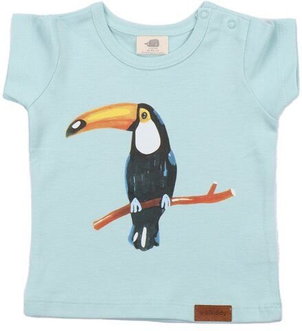 Kinder T-Shirt GOTS zertifiziert Bio-Baumwolle, Hellmint, Tukan-Motiv, Walkiddy