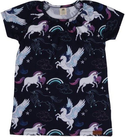 Kinder Tunika GOTS zertifiziert – Bio-Baumwolle, Dunkelblau mit Einhorn- & Pegasus-Motiv, Kurzarm | Walkiddy