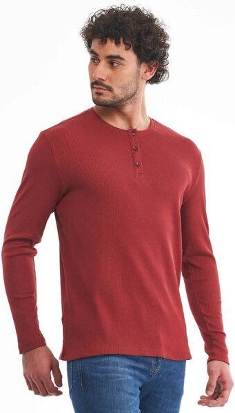 ORGANICATION Geripptes Henley Langarmshirt aus Bio-Baumwolle