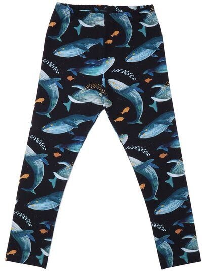 Kleinkinder Leggings GOTS zertifiziert, marineblau, Wal-Allover „Humpback Whale“, Bio-Baumwolle, weich – Walkiddy
