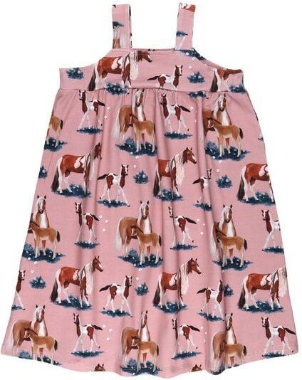 Kinder Trägerkleid GOTS zertifiziert, rosa, Pferde-Allover „Little & Big Horses“, weich – Walkiddy