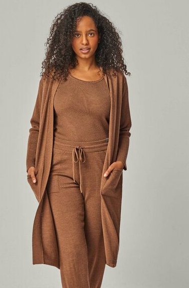 YOU LOOK PERFECT 100% Merino langer Cardigan mit Taschen "Blossom"