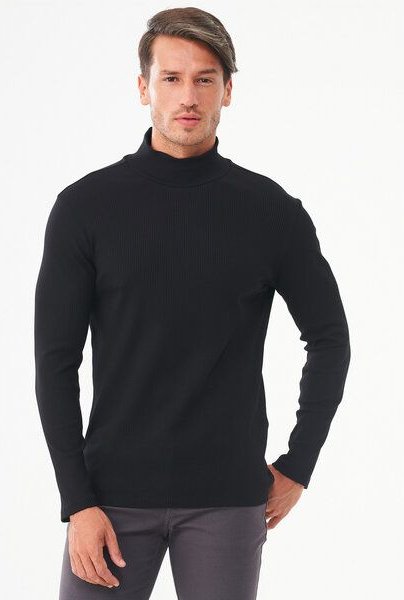 ORGANICATION Geripptes Langarmshirt aus Bio-Baumwolle mit Rollkragen