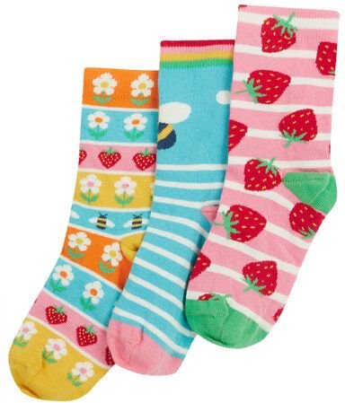 Frugi Kindersocken in Dreierpack mit Erdbeeren