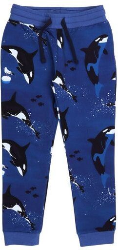 Kinder Jogginghose GOTS-zertifiziert aus Bio-Baumwolle, blau mit Orca-Print, elastischer Bund & Bündchen – Walkiddy, wei...