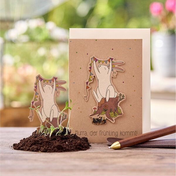 Die Stadtgärtner Osterkarte "Hurra, der Frühling kommt" I Karte zu Ostern I Ostergrußkarte mit Saatgut I Grußkarte "Froh...