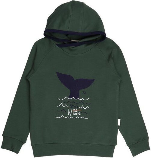 Kinder Hoodie GOTS zertifiziert, Bio-Baumwolle, dunkelgrün, Wal-Motiv, Kapuze, weich & bequem – Walkiddy