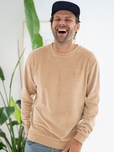 FUXBAU Männer Samt Pullover - beige gelb geriffelt