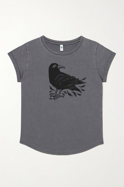 ilovemixtapes Damen Bio-T-Shirt „Rabe“ – Stone Washed Grey | Raben-Motiv