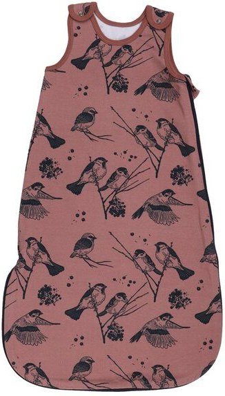 Baby Schlafsack GOTS-zertifiziert aus Bio-Baumwolle, rosa „Sparrow Friends“-Print, ärmellos – Walkiddy, weich & atmungsa...