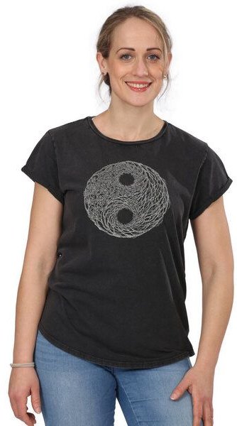 Life-Tree Organic Fairwear Shirt Women "YinYang" in Washed Black/Red