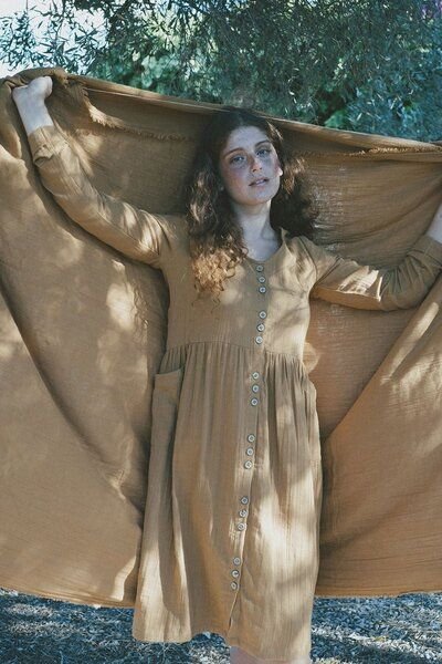 TIRALAHILACHA Siara V-neckline dress in mustard