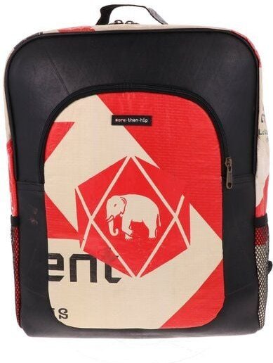 MoreThanHip Laptop-Rucksack 15,6 Zoll aus recycelten Zementsäcken (Elefant oder Kamel) und Autoschläuchen – wasserabweis...