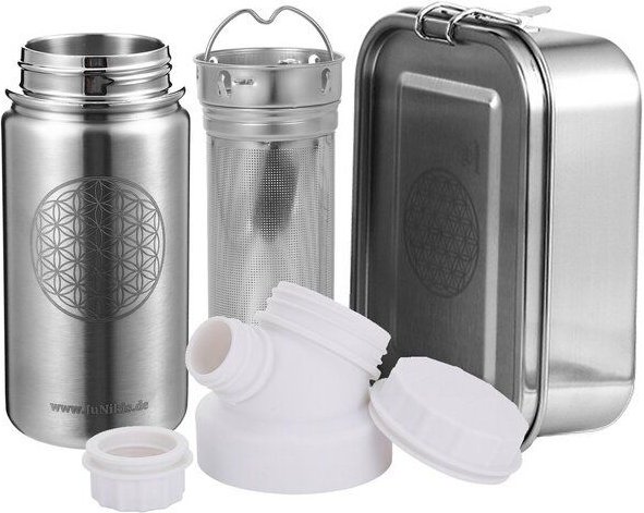 JN JuNiki's Einschulungs-Set "Blume des Lebens": Lunchbox + Edelstahltrinkflasche + Teefilter