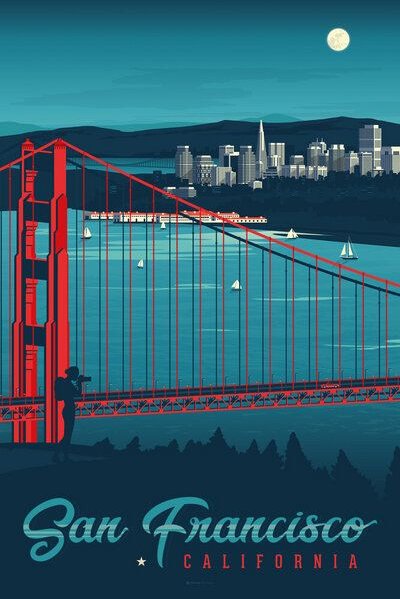 Photocircle Poster / Leinwandbild - Golden Gate Bridge San Francisco Vintage Travel Wandbild