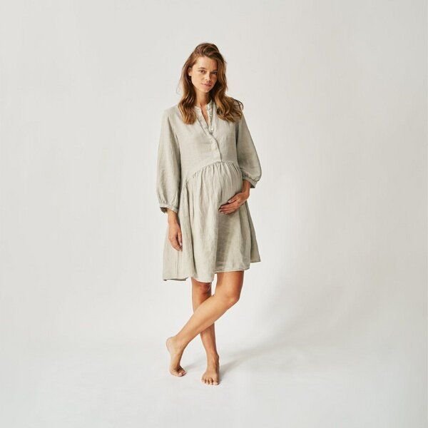 The Mama Set Leinen-Hemd-Kleid „The Linen Shirt Dress“ Leichtes, fließendes Leinenkleid für Schwangerschaft & Stillzeit