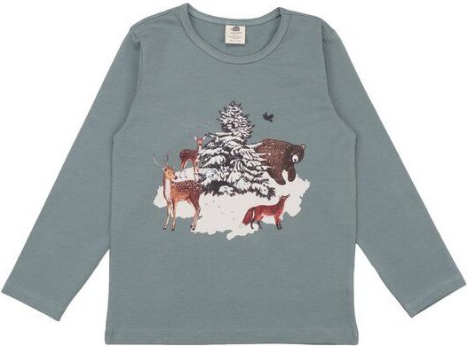 Bio-Baumwolle Walkiddy Winter Woodland Kinder T-Shirt - Nachhaltige & Faire Mode, Waldmotiven Grün – GOTS zertifiziert