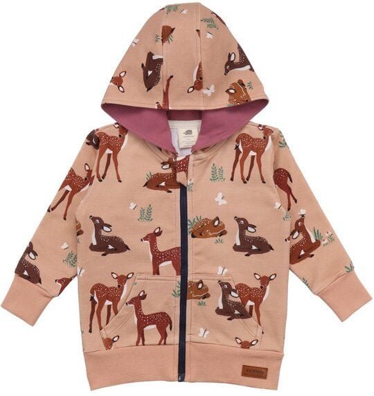 Baby Kapuzenjacke GOTS zertifiziert, rosa, Pferde-Allover, Reißverschluss, weich – Walkiddy