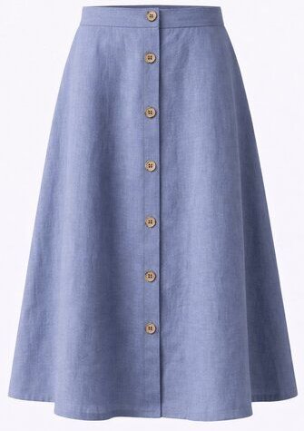 De IONESCU Leinen-Midirock, Swing-Rock in A-Linie mit Knöpfen vorne, Vintage-inspirierter Sommerrock mit hoher Taille, e...