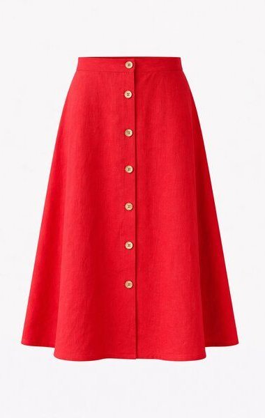 De IONESCU Leinen-Midirock, Swing-Rock in A-Linie mit Knöpfen vorne, Vintage-inspirierter Sommerrock mit hoher Taille, e...